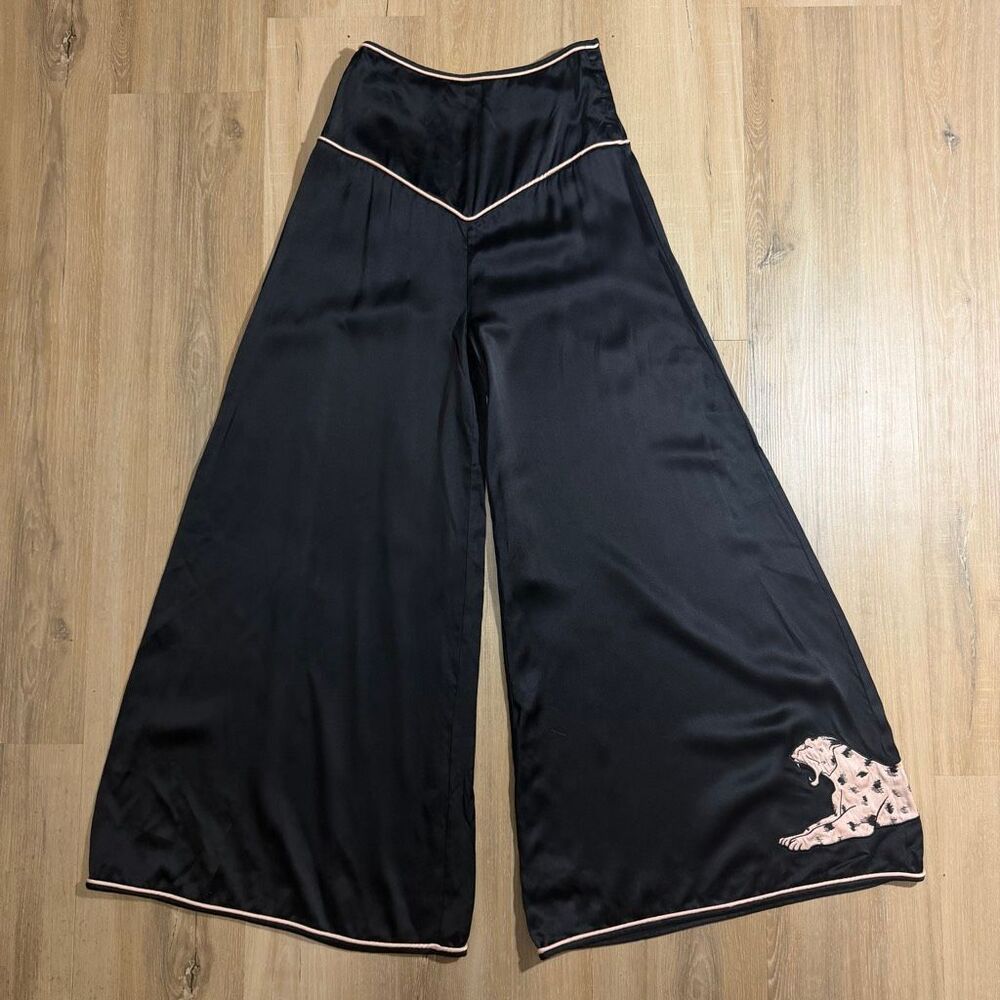 Agent Provocateur Wide Leg Trousers 100% Silk Pants Sz S Leopard Print Lounge